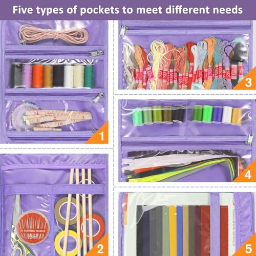 FINPAC Sewing and Craft Supplies Storage Tote Bag with Clear Pockets - color: Lavender