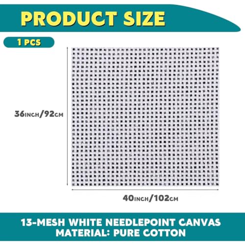 Knitgrip 1 Pack 40 x 36 Inches Needlepoint Canvas, 13 Mesh, Pure Cotton - size: 40 x 36 in