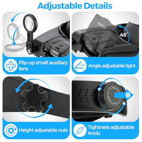 COYLAPY 1X-14X Magnifying Glasses for Close Work, with 2 Lights - color: Black