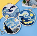 Meecaa 3P Starry Sky Abstract Landscape Embroidery Kit Starter Set, Hand Embroidery Set,Pattern Printed Cross Stitch Set for Beginner Adults, with Embroidery Hoop and Instructions (Starry Sky 3) - color: Starry Sky 3