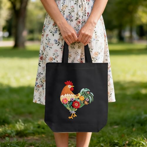 ERKOON Canvas Tote Bag Embroidery Kit for Beginners, Needlepoint Arts Crafts Cross Stitch Kits for Adults Including Stamped Embroidery Bag with Hoops, Needle, Instruction and Color Threads (Rooster) - color: Rooster