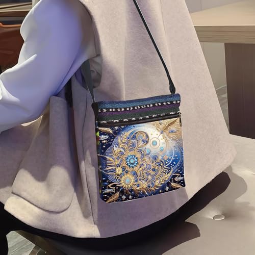 LSQFS 5D Diamond Painting Shoulder Bag, DIY Diamond Art Kits for Adults with Adjustable Strap & Zipper, Artistic Handbag for Women, Perfect for Shopping & Daily Use - color: Blue