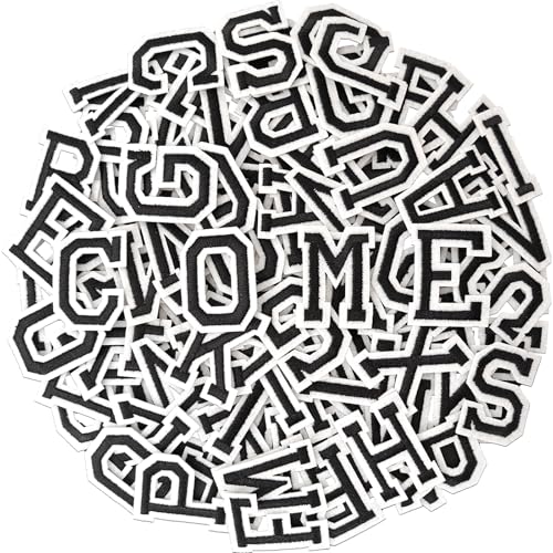 0.7 inch Black Iron on Letters Patches, Embroidery Fabric Letters Applique Patch for Clothing, Jackets, Jeans, Hats, Backpacks, Socks, 104pcs - color: Black, size: 0.7 inch