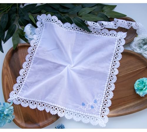 MileyMarla Ladies Embroidery Cotton White Handkerchiefs Lace Wedding Hankies - color: J05-3pcs B