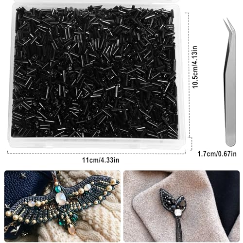4000pcs Black Bugle Beads Bulk -Embroidery Beads,Long Tube Bead for Jewelry Making, Bracelet Necklaces Supplies,Craft DIY(7x2mm) - color: Black