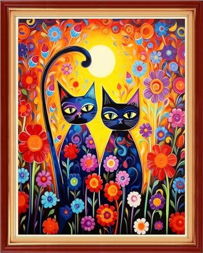 Magxvouy Cross Stitch Kits Stamped Full Range of Embroidery Kits,Cross Stitch Patterns Needlework Kits for Beginners 11CT Printed Kits&Magical Cat 16x20 inch - color: Artcolor10