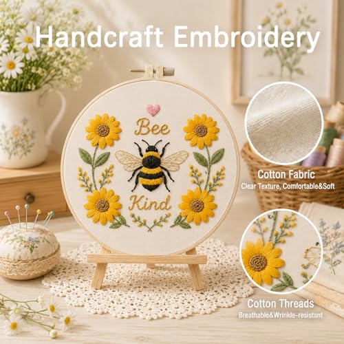 ARTopet 2Pcs Embroidery Kit for Adults Beginners Flower DIY Craft Starter Set Cotton Needlepoint Set with 7.87In Hoop Threads Tools Perfect Gifts for Hobbyists to Create Wall Art-03 - color: 2Pcs-03