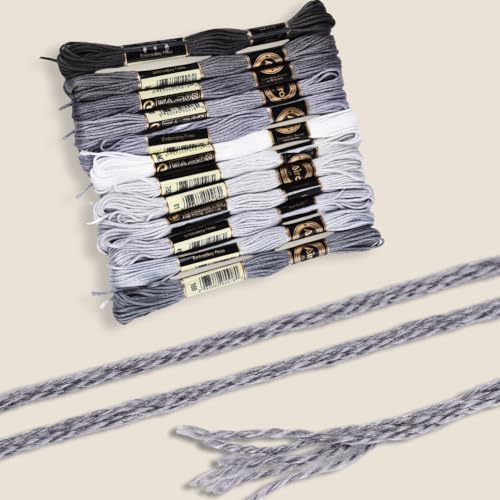 12 Skeins 6 Strands Grey Embroidery Cross Stitch Floss for Sewing - color: Gray