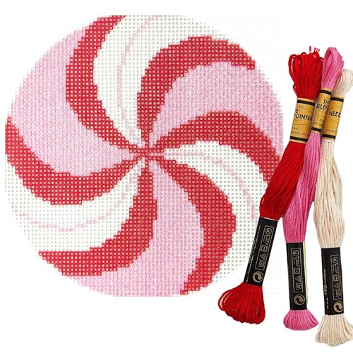 Howie's Needlepoint Needlepoint Kits, 18CT Printed Embroidery Pattern Starter Kits, Stamped Patterns Canvas Kits(Pink Peppermint,4x4inch) - color: Pink Peppermint