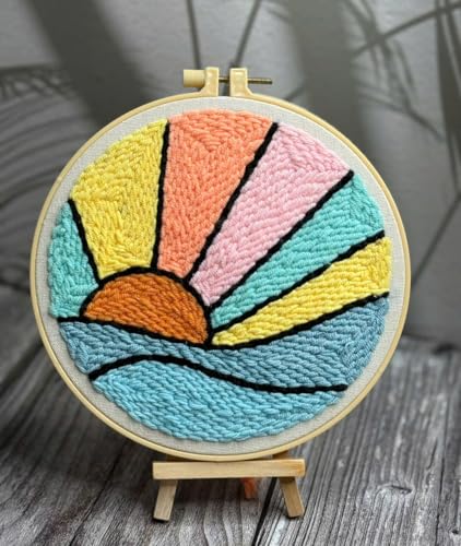 CELCRAFTIQUE Punch Needle Kits for Adults Beginner, Tool with Punch Needle Fabric, Hoops, Yarns and Sewing Needles (Morning Glow) - color: Morning Glow