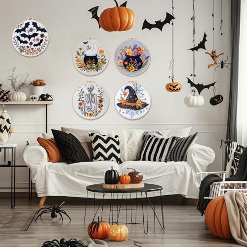 YOUDRN Halloween Embroidery Kit, 4 Set Halloween Cross Stitch Kit - color: Halloween