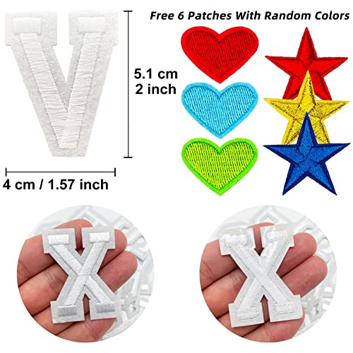 Jongdari Iron on Letters, 110 Pcs Alphabet Patches, Decorate Repair Letter Patches for Clothing Shirts Jackets Hats Jeans Shoes Bags (White) - color: White, size: 104 Letters + 6 Patches