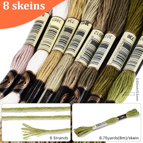 70 Yards 8 Skeins Gradient 6 Strands Matcha Green Polyester Embroidery Thread Cross Stitch Floss Variegated Friendship Bracelet String Assorted Bulk for Hand Sewing Making Knitting Supply - color: Matcha Green, size: 70 Yards