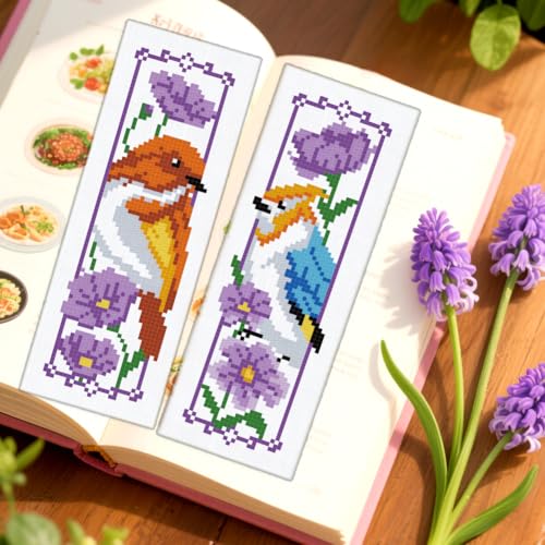 ORIGACH 6 Set Bird and Flower Cross Stitch Bookmark Kit for Beginner - style: Bird & Flower
