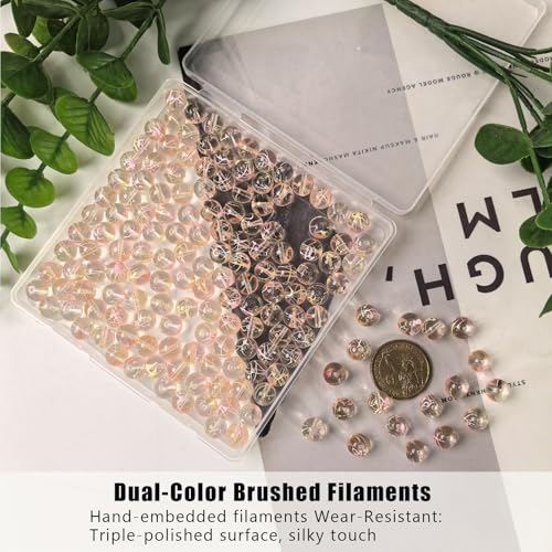 10mm Hand-Drawn Glass Beads Bulk 160pcs Yellow Pink Round - color: Yellow&Pink 10mm