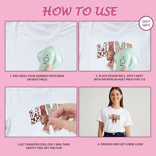 Dtf Transfers Ready to Press - 30Pcs Mother's Day Iron on Transfers for Tshirts, Mama Bow Iron on Decals Patches, Pink Coquettee Heat Transfer Stickers for Clothes Pillows Bag DIY Crafts - color: Mother's Day497