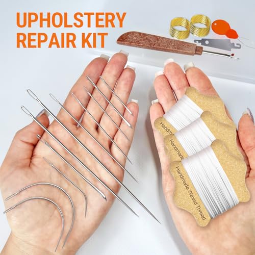 VONEEDL Upholstery Repair Kit: Waxed Sewing Thread (3 Rolls - White Color) & Heavy Duty Needles (11 PCS) for Leather, Canvas & Quilting Thread - color: White 3