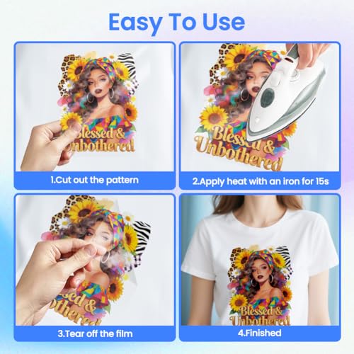 ANATTASOUL Cool Lady with Sunflowers 16PCS Heat Transfers Ready to Press - style: Cool Lady with Sunflowers