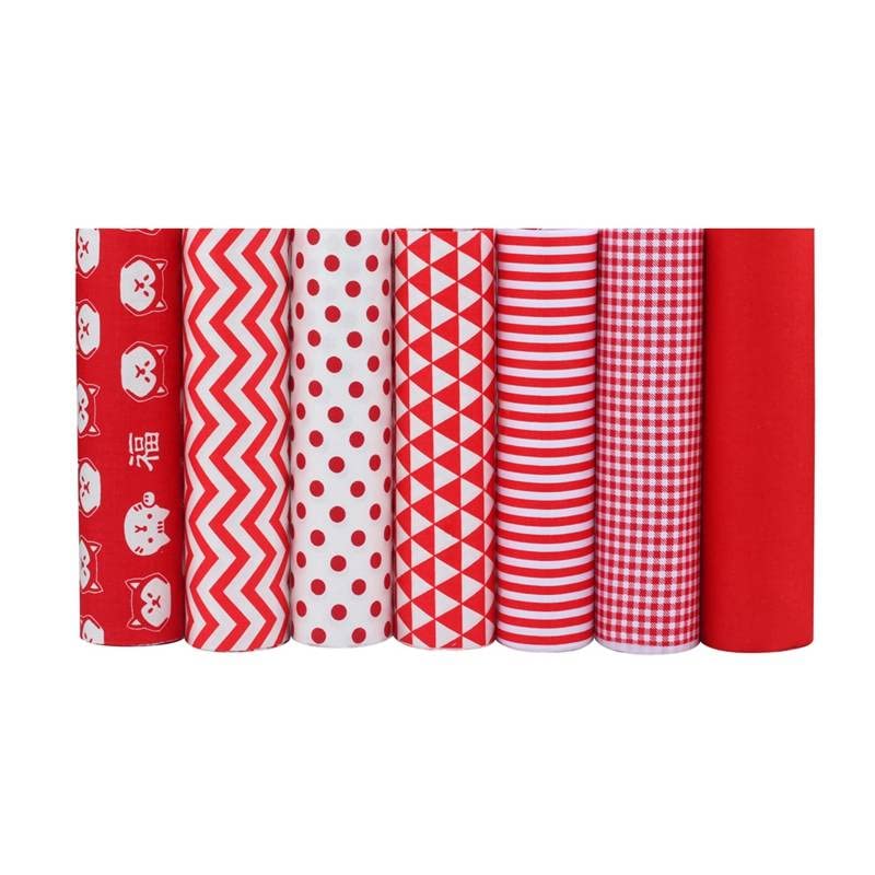 AMORNPHAN Red Fox Series Dot Stripes Cartoon Printed 100% Cotton Quilting Bundles Fabric for Patchwork Needlework DIY Sewing Crafting Precut Face Mask 16x20 Inches (40x50cm.) Set of 7 Pieces (Red) - color: Red