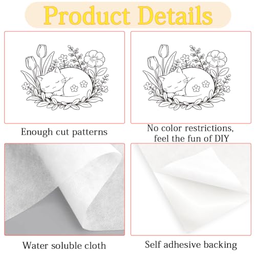 27Pcs Water Soluble Embroidery Paper Patterns 11.7" x 8.3" Stick and Stitch Embroidery Paper Wash Away Patterns Cat Plant Transfer Paper Stabilizer Hand Sewing Crafts for Shirts Coats Bags - color: Cat