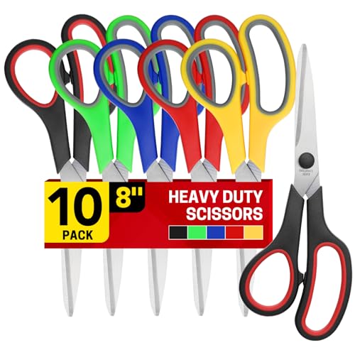 BURVAGY 10 Pack 8" Scissors All Purpose, Heavy Duty Scissors for Office - color: 10 Pack