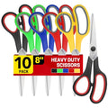 BURVAGY 10 Pack 8" Scissors All Purpose, Heavy Duty Scissors for Office - color: 10 Pack