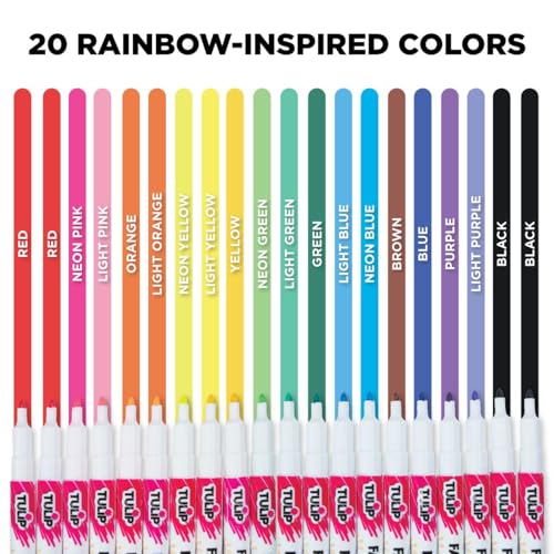 Tulip Permanent Fabric Markers Rainbow 20 Pack - Fine Tip, Minimal Bleed & Fast Drying - Premium Quality for T-shirts, Clothes, Shoes, Bags & Other Fabric Materials