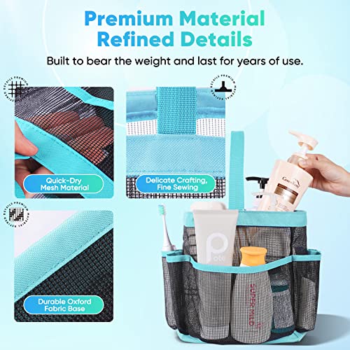 EUDELE Mesh Shower Caddy Portable for College Dorm Room Essentials, Shower Caddy Dorm with 9-Pocket Large Capacity for Beach, Swimming, Gym, Camping, Travel essentials - color: Black-Light Blue