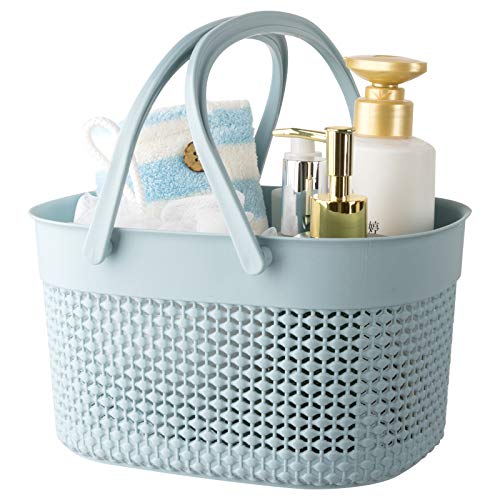 rejomiik Portable Plastic Shower Caddy Basket with Handles, Blue - color: Blue, size: 1 pack