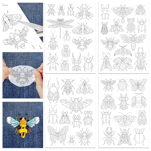 GLOBLELAND 4 Sheets Insect Water Soluble Embroidery Pattern 8.3×11.7 inch - color: Insect