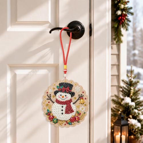 Aeepics Hanging Diamond Art Kit for Adult Mandala, DIY Diamonds Painting Pendant Ornament Kit, Acrylic Diamond Art Painting Board Kit (Snowman-4) - color: Snowman-4