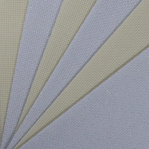 KCS 6 pc of 12" x 18"(30cmx45cm) 14CT Counted Cotton Aida Cloth Cross Stitch Fabric (Cream+White Opal) - color: Cream+white Opal