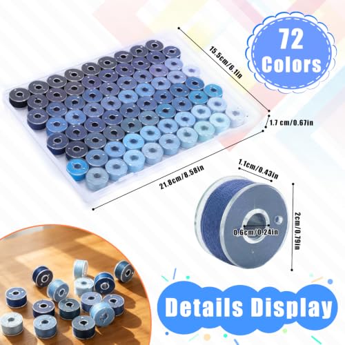 72 Pcs Pre-Wound Bobbins Sewing Thread 72 Colors (Blue) - color: Blue