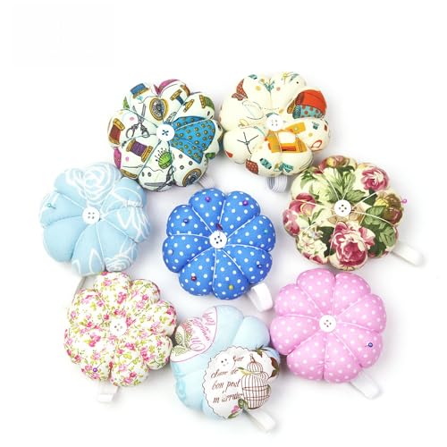 Pumpkin Pin Cushion with Magnetic Wooden Base, Cute Pincushion for Sewing, Japanese Style Needle Holder for Quilting and DIY Crafts, Floral Design