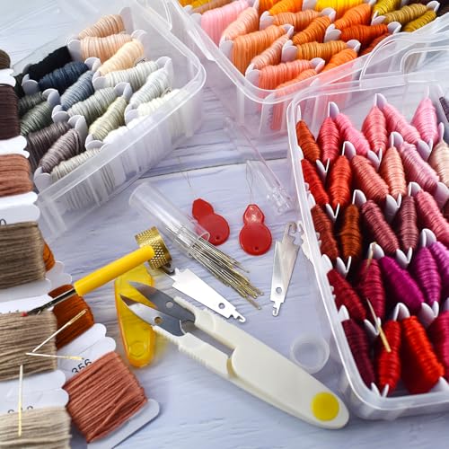 187 Pcs Embroidery Thread Floss Kit, 150 Colors Cross Stitch Threads Friendship Bracelet String and 37pcs Tools kit for Friendship Bracelets Arts DIY Crafts with 3-Tier Transparent Organizer Box