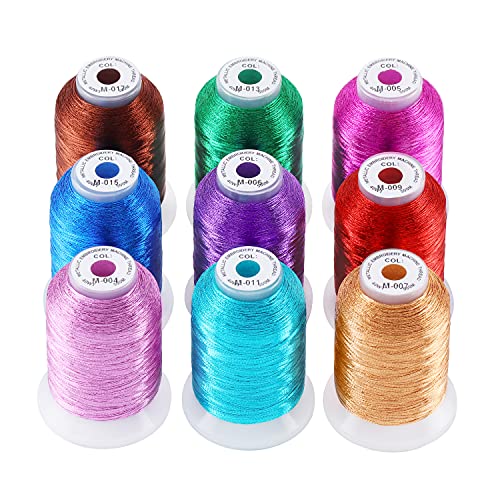 New brothread 9 Shiny Colors Metallic Embroidery Machine Thread Kit - color: 9 Metallic Colors -2