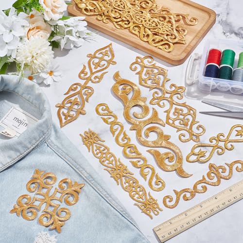NBEADS 16 Pcs Gold Flower Embroidery Patch, 4.4-9.05inch Large Iron on Patches Sew on Patches Golden Floral Appliques for Wedding Dress Decoration Repair Clothing Backpacks Jeans Caps - color: Gold 16pcs