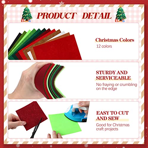 Macarrie 200 Pcs Christmas Felt Fabric Sheets 4x4 Inch 1mm Thick
