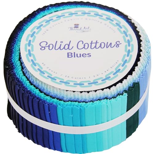 Threadart Blue Shades Jelly Roll - 40 Precut 2.5" Cotton Strips - color: Blue Solids