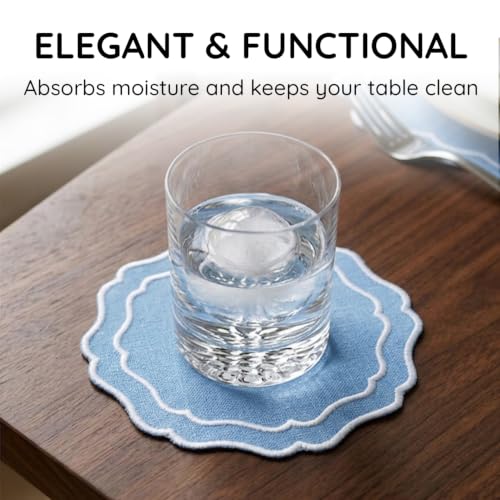 Linen Coasters for Drinks, Set of 6, 6 inch, Ocean - color: 1249 - Ocean, size: 6 inches