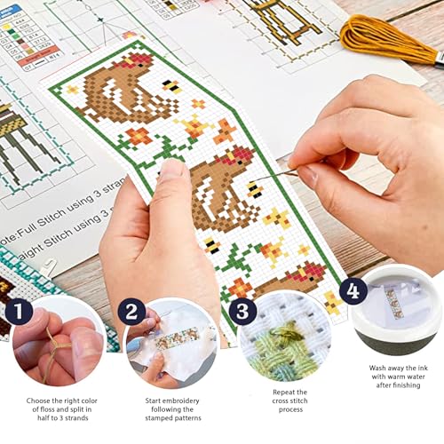 FREEBLOSS 6 Set Cross Stitch Bookmark Kits Farm Animal Stamped Cross Stitch Kit DIY Embroidery Bookmarks Kit for Beginners with Instructions 6x20cm/8x2.4inch - style: Farm Animals