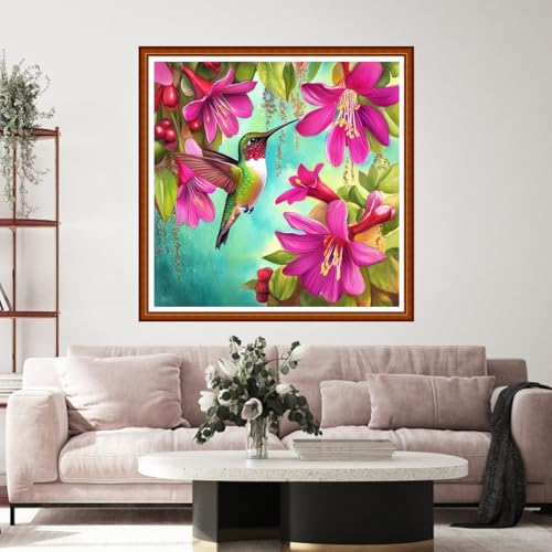 Funart Stamped Cross Stitch Kits for Beginners Full Range of Cross Stitching Preprinted Embroidery Kits for Adults, 11CT Embroidery Pattern Needlepoint Kits-Hummingbirds Collect Honey 18x18 inch - color: ColorArt58