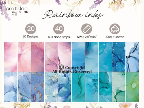 Craftido-20 Options-100% Cotton Jelly Roll Fabric Precut Strips for Quilting, Crafting, and Sewing, 40 Strips 2.5" x 44" Assorted Bundles for Rug, Quilt Project, DIY Craft and Home Decor-Rainbow Inks - color: Rainbow Inks