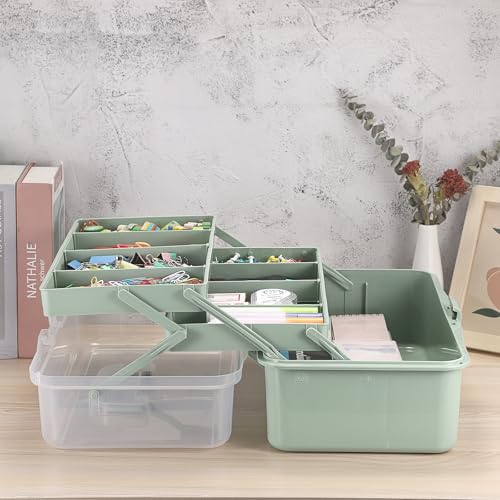 Tackle Box, 16-Inch Extra Large Art Storage Box with 3-Layer Folding Trays - color: Green