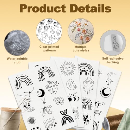 4 Sheets Sun Stars Moon Stitch Stabilizer 8.3" x 11.7" - style: Sun Stars Moon