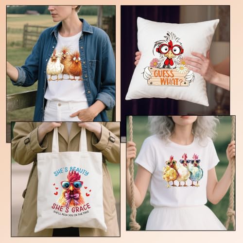 20 Pcs Funny Chicken DTF Transfers Ready to Press Iron on Patches - color: Funny Chicken