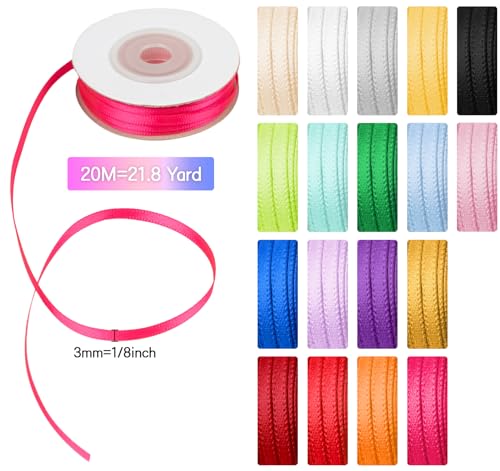 393 Yards Satin Ribbon Set, Rainbow Double Faced Ribbon for Gift Wrapping - size: 1/8 inch