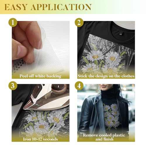 1 Pc Flower Iron on Rhinestones Transfer, Daisy Flower HotFix Iron on Patch Transfer Decals Floral Crystal Heat Transfer Clothing Repair Decor for T-Shirt Hat Jacket Decor DIY Accessories - style: Daisy Flower