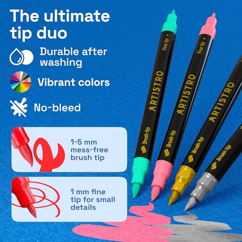 ARTISTRO 36 Fabric Markers for Clothes and Textiles - Acrylic Paint Pens - size: Pack of 36