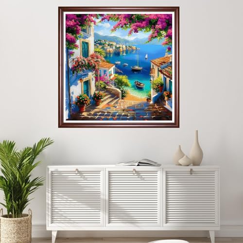 Redxing Stamped Cross Stitch Kits Full Range of Embroidery Starter Kits- Needlepoint Counted Cross Stitch Kits for Beginner Adults 11CT Printed Embroidery Kit-Seaside Scenery 18x18 inchs - color: DIYArtsKit03
